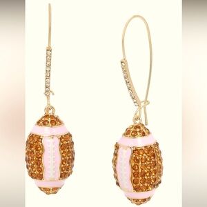 Betsey Johnson Rhinestone Football Dangle Drop Earrings